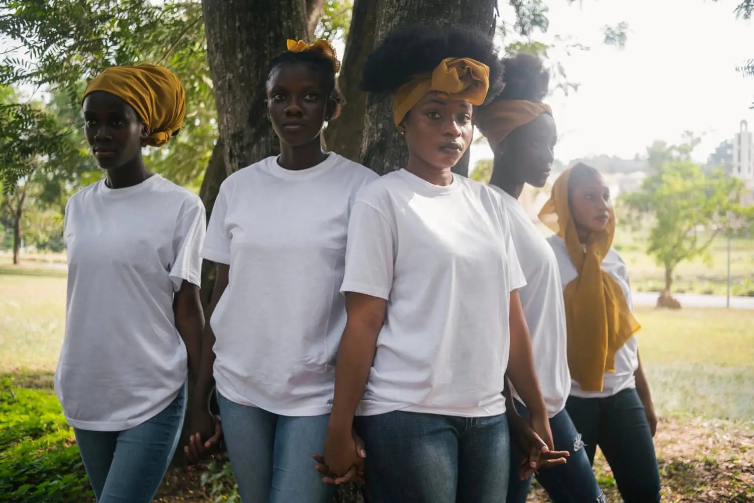 a group of women standing in a line