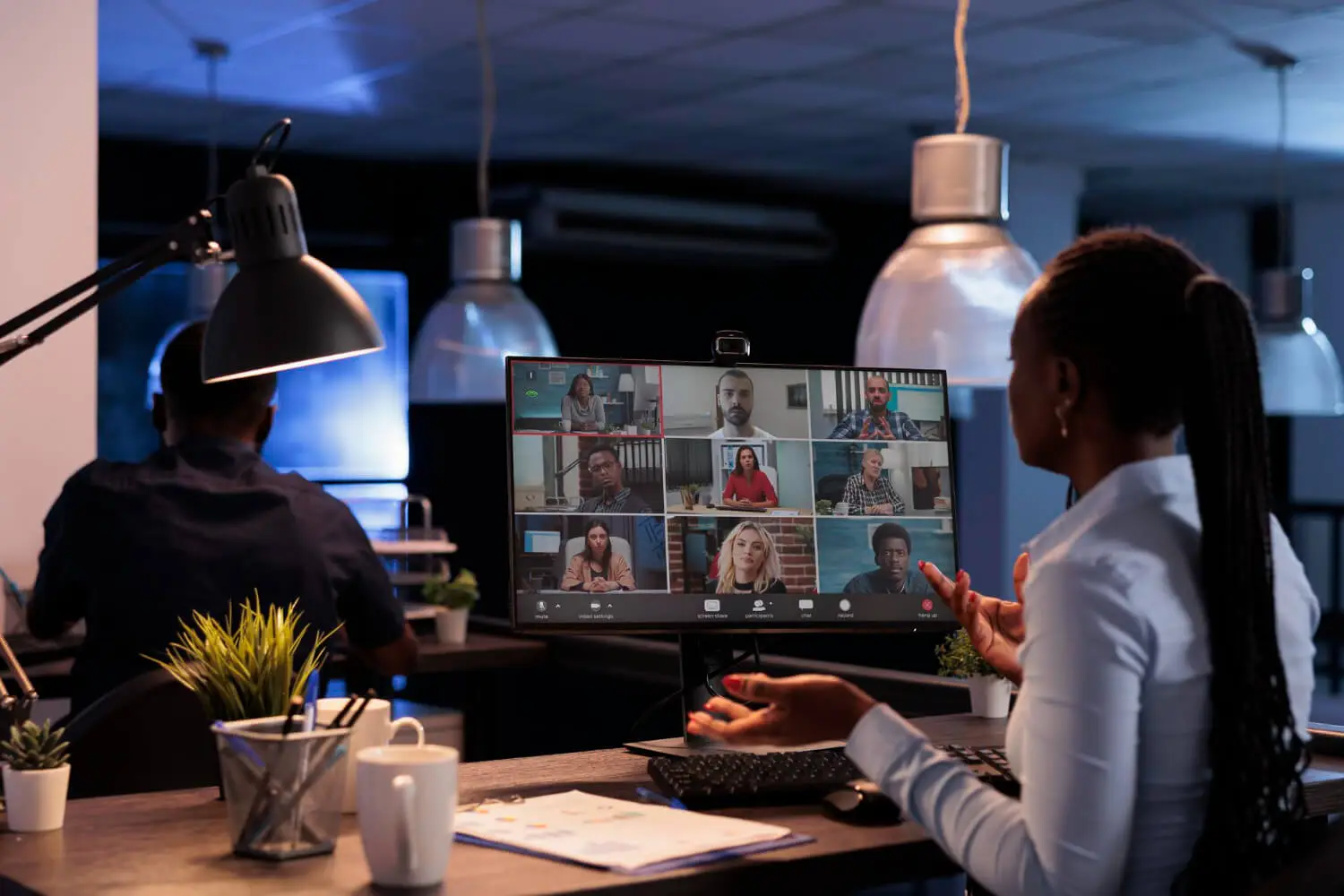 a person having a virtual conference event